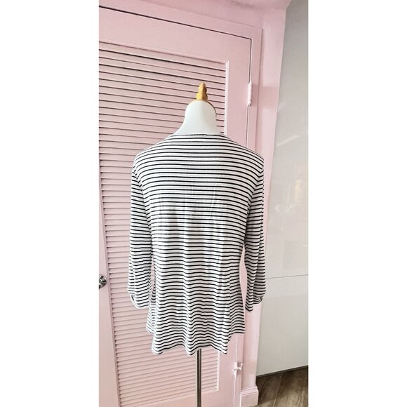 Vintage Size XL Women's Striped Top Big Bow Black White Stretch Made in USA - Picture 11 of 11